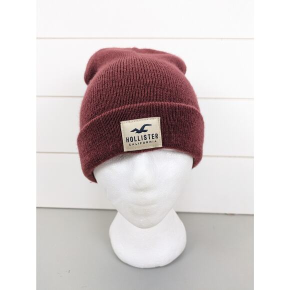 Hollister Beanie Maroon Unisex Adult Cuffed Stretch Winter Stocking Cap Hat - Picture 1 of 5